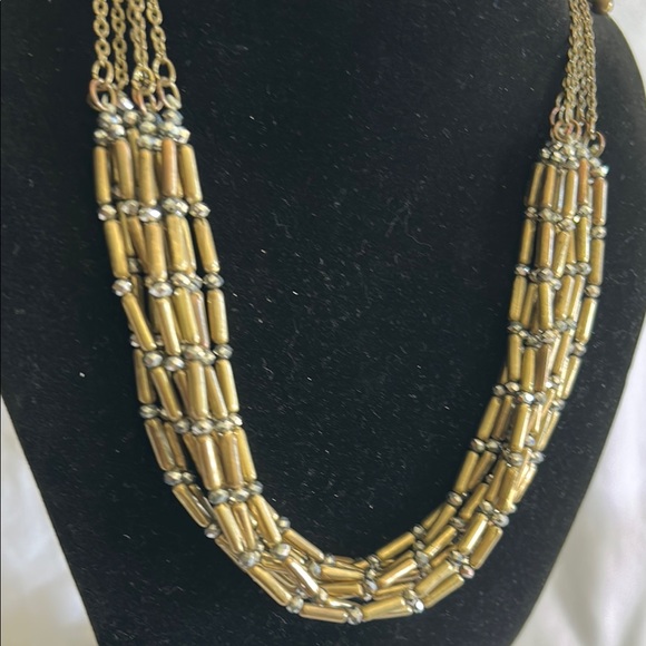 Chico's Gun Metal Tone Mutli Layer Gold And Silver Bead Accent Necklace - Picture 7 of 13